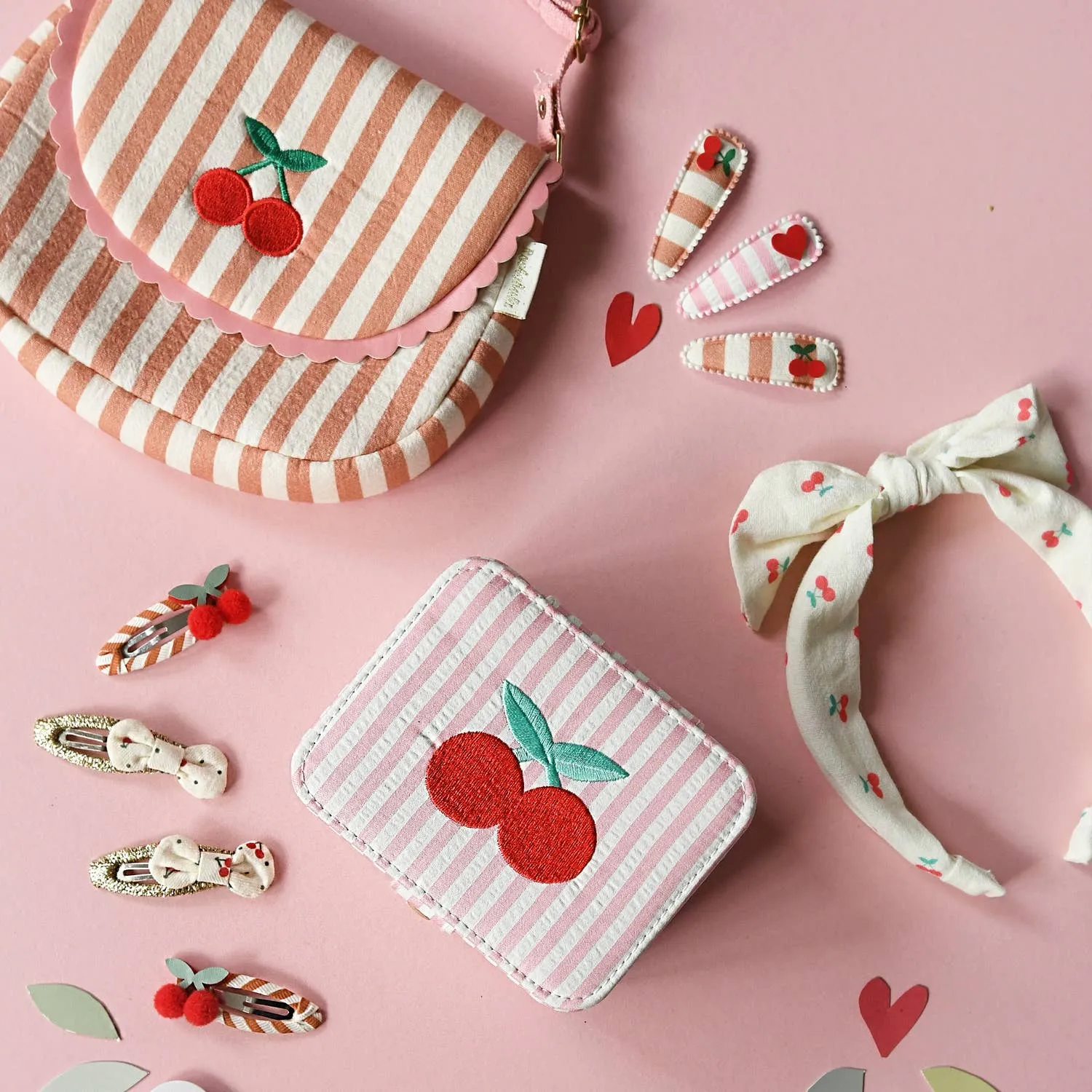 Cherry Stripe Hair Clips