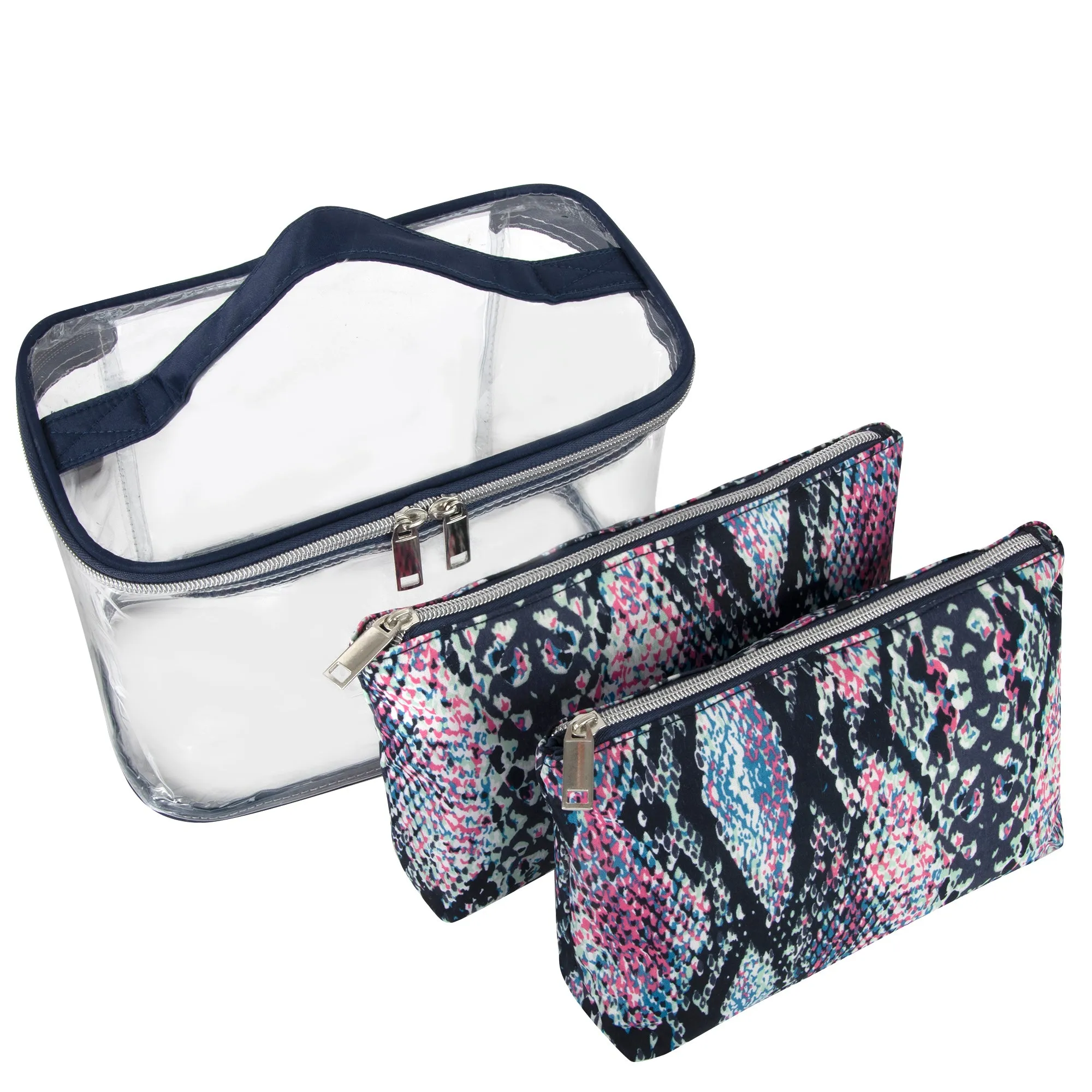 Clear Cosmetic Traveling Case With 2 Cosmetic Pouches