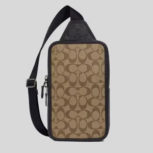 COACH Sullivan Pack In Blocked Signature Canvas Khaki/Charcoal C9865