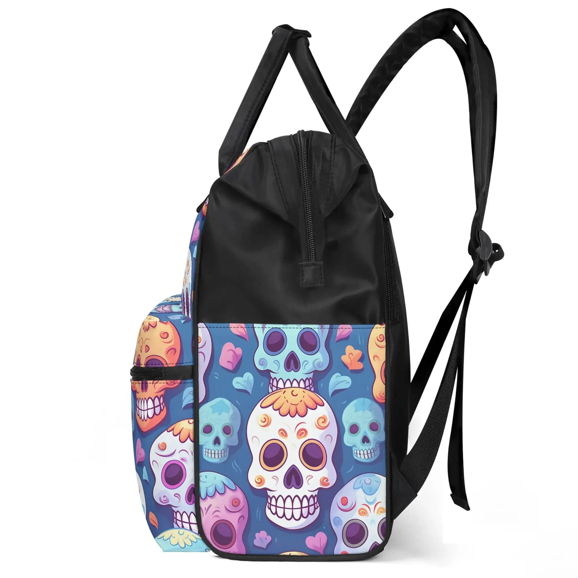 Colorful Skulls Large Capacity Diaper Backpack Bag