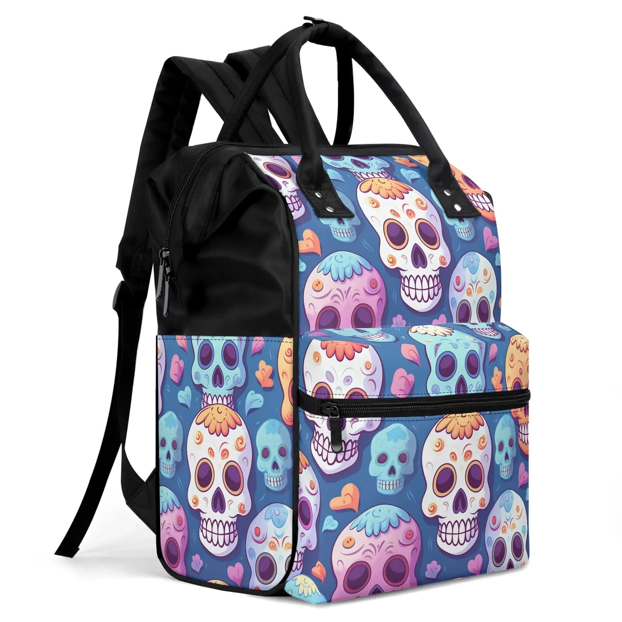 Colorful Skulls Large Capacity Diaper Backpack Bag