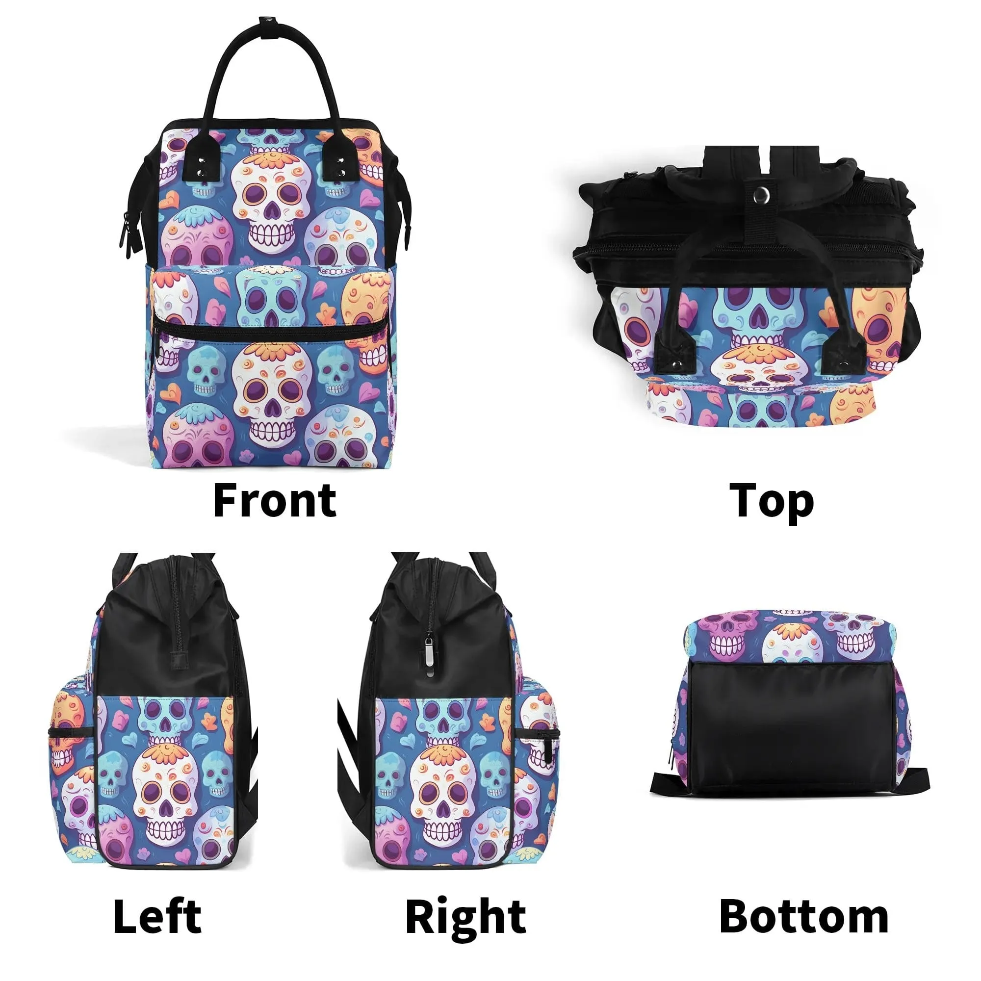 Colorful Skulls Large Capacity Diaper Backpack Bag