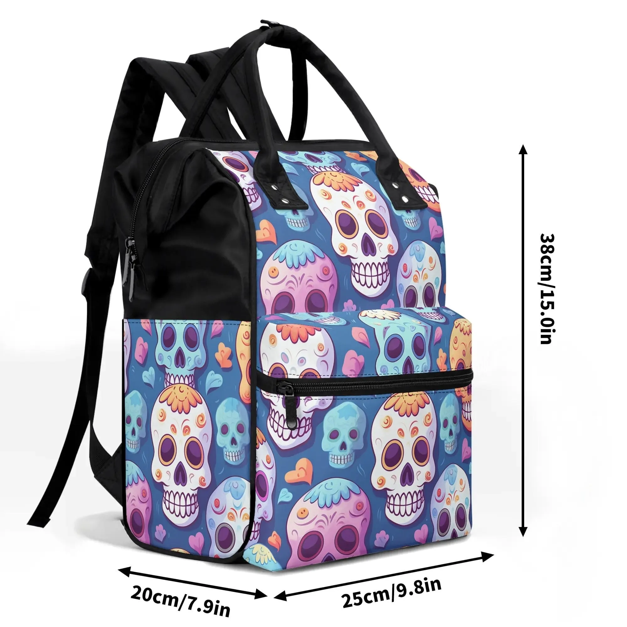 Colorful Skulls Large Capacity Diaper Backpack Bag