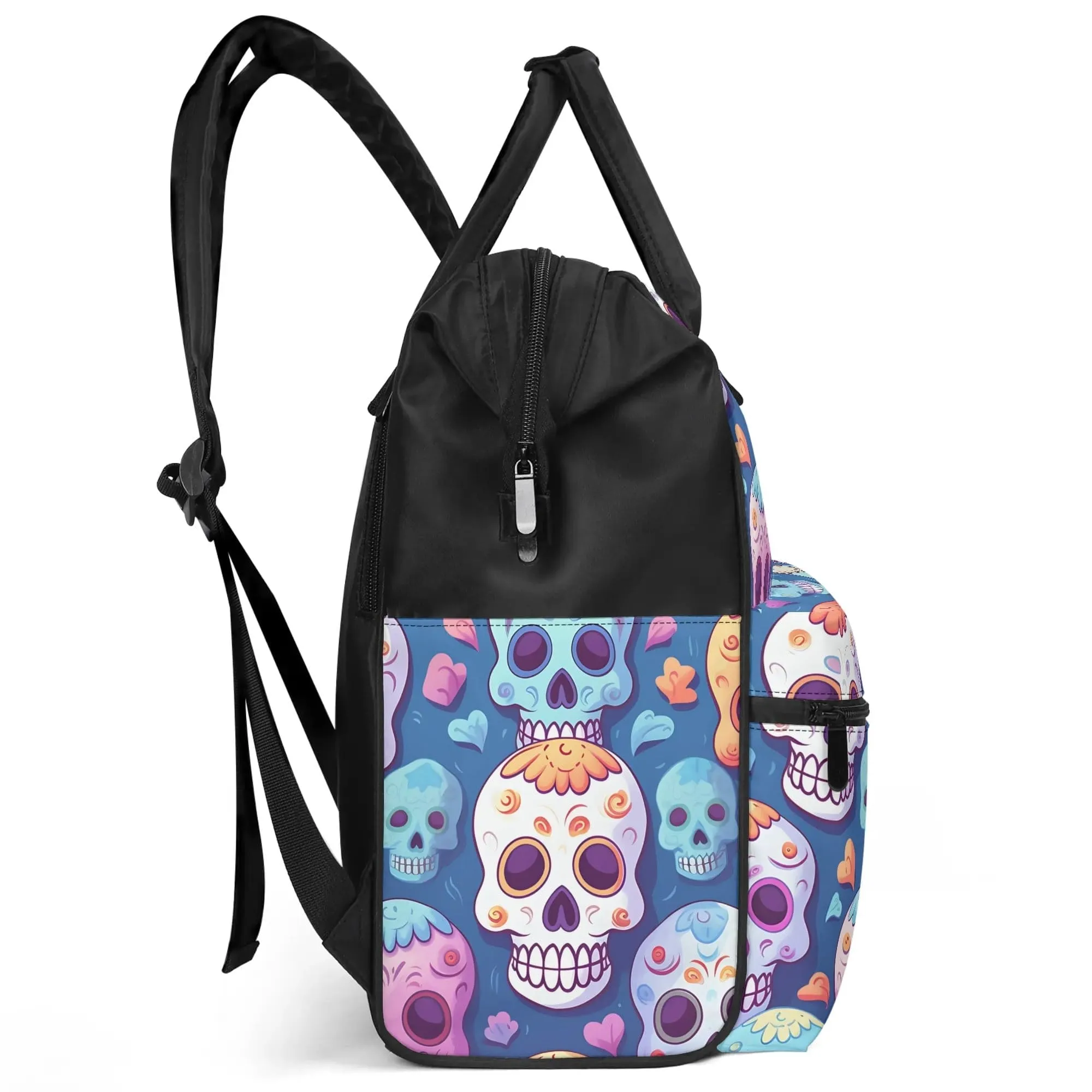 Colorful Skulls Large Capacity Diaper Backpack Bag