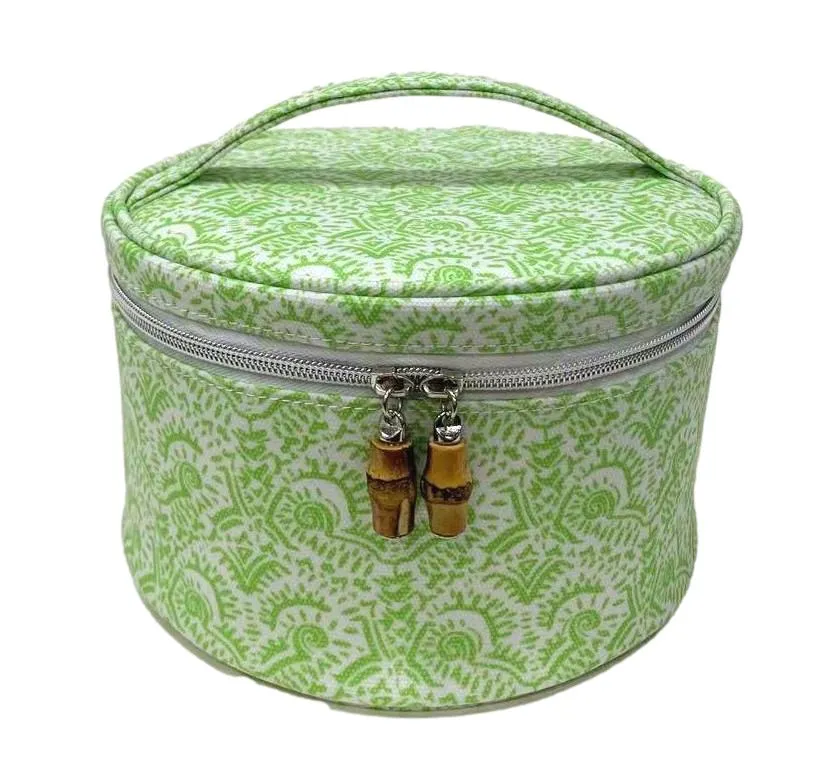 Cosmetic Bag - Round Nested Case - Batik Leaf