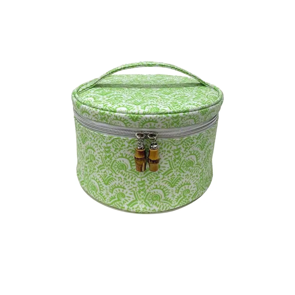 Cosmetic Bag - Round Nested Case - Batik Leaf