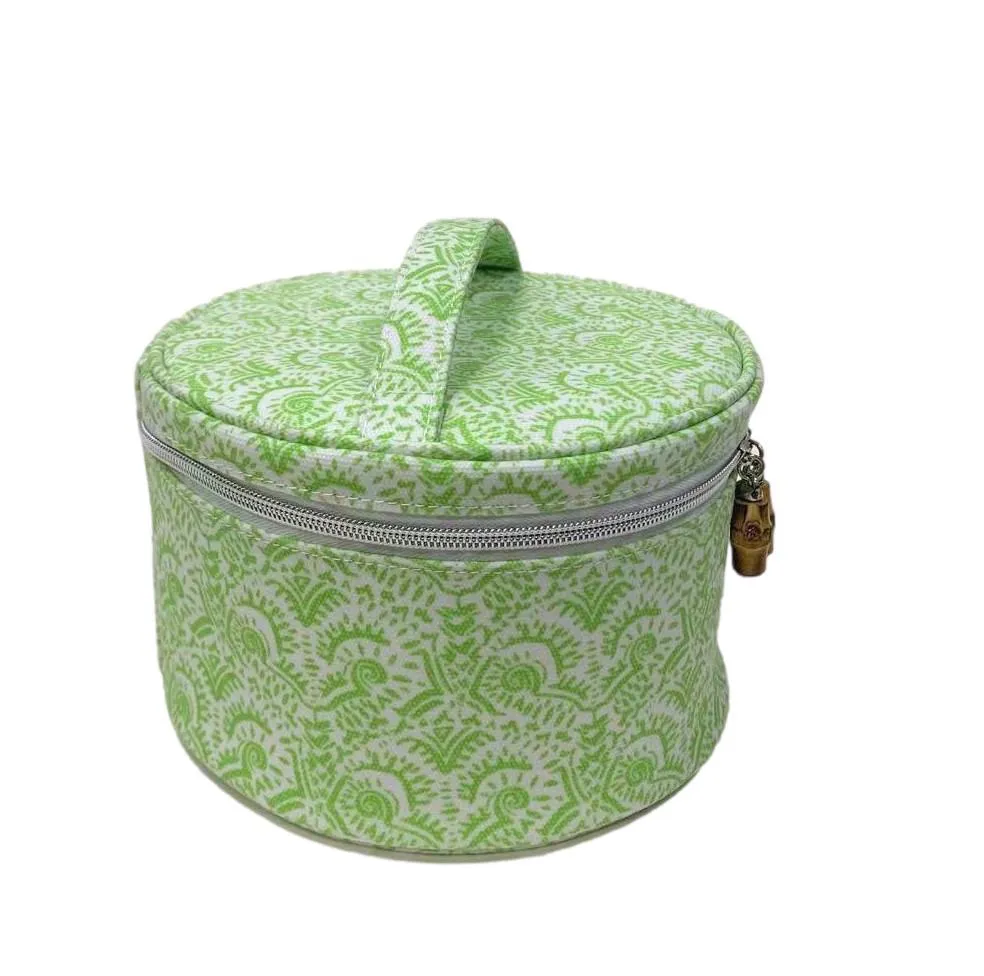 Cosmetic Bag - Round Nested Case - Batik Leaf