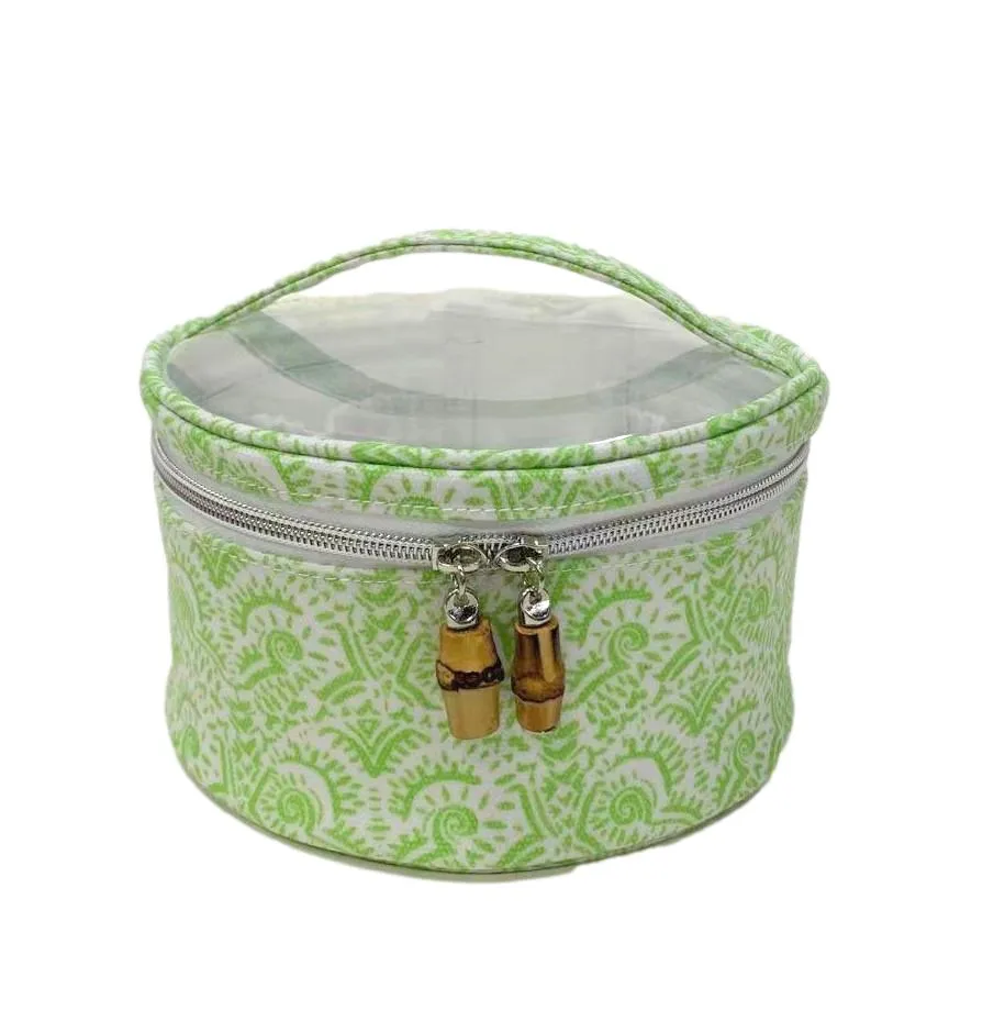 Cosmetic Bag - Round Nested Case - Batik Leaf