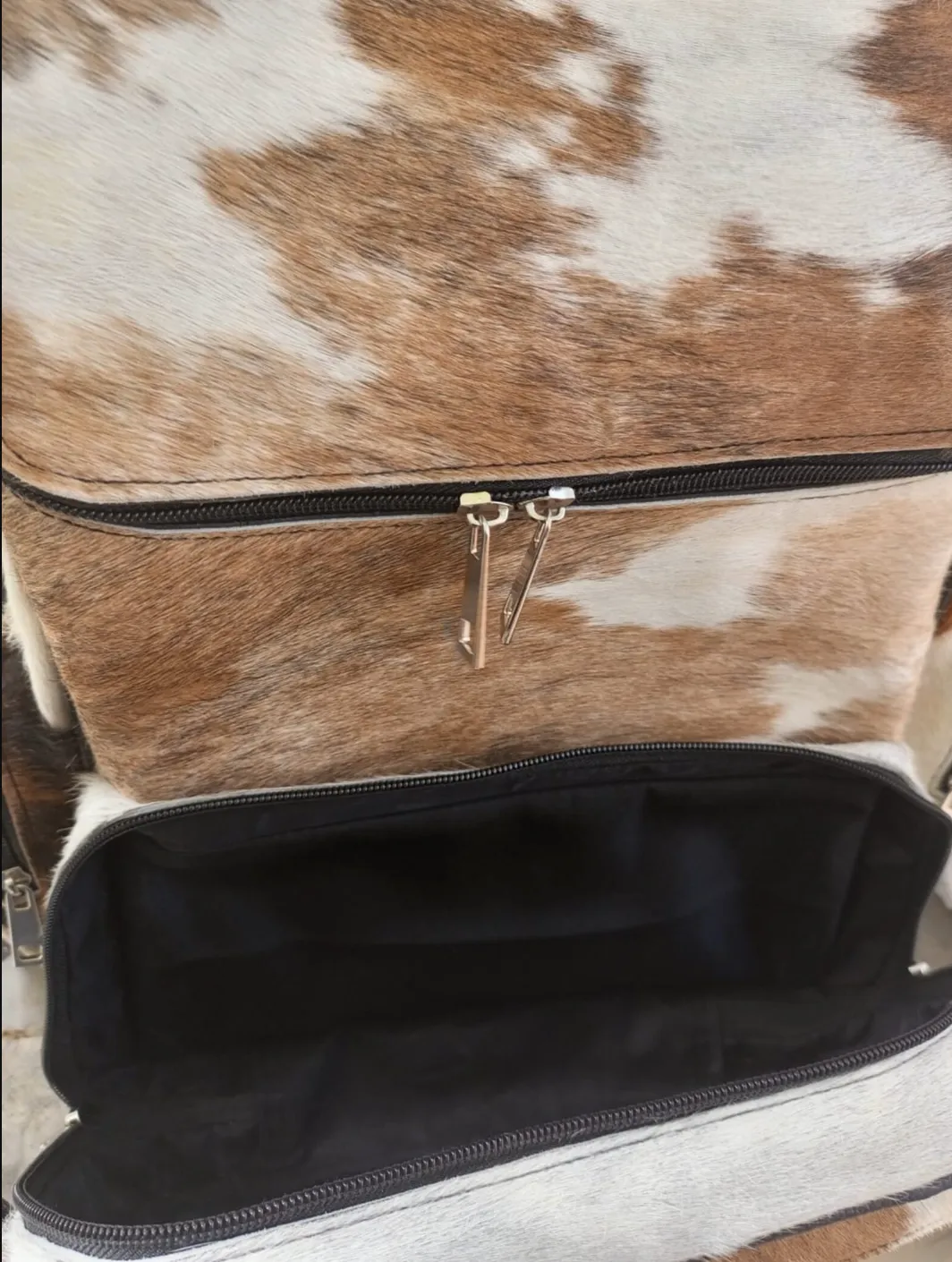 Cowhide Skin Tan White Backpack Bag