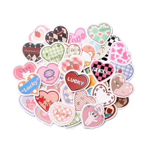 Craspire Waterproof Self Adhesive Paper Stickers, for Suitcase, Skateboard, Refrigerator, Helmet, Mobile Phone Shell, Colorful, Heart Pattern, 33~37x32~40x0.2mm, about 100pcs/bag, 5bags/set