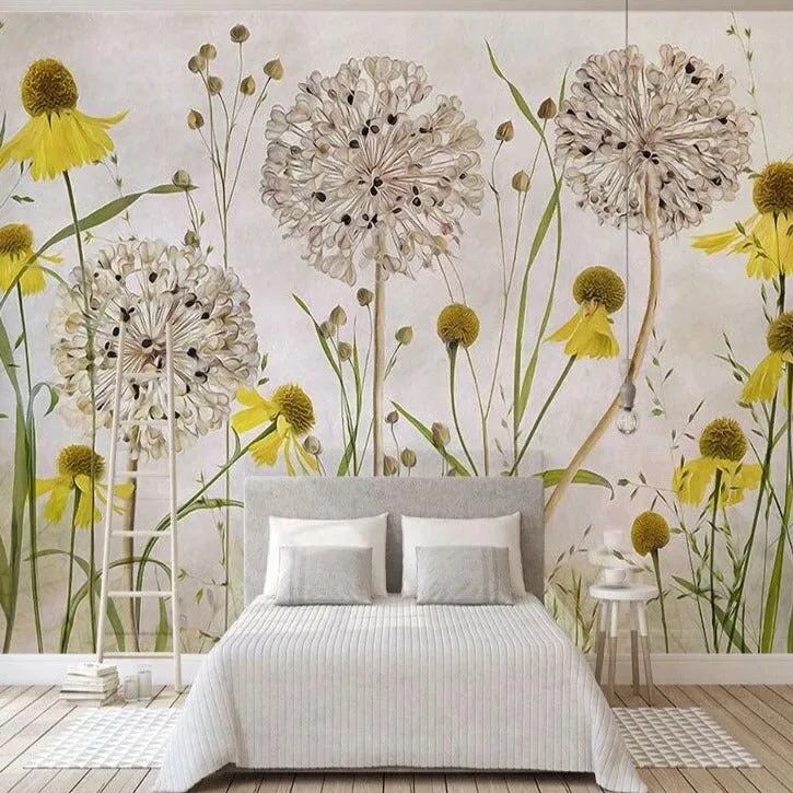 Custom Mural Wallpaper Retro Plants Flowers (㎡)