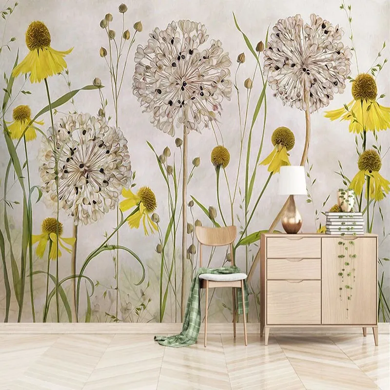 Custom Mural Wallpaper Retro Plants Flowers (㎡)