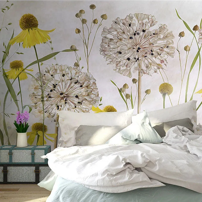 Custom Mural Wallpaper Retro Plants Flowers (㎡)