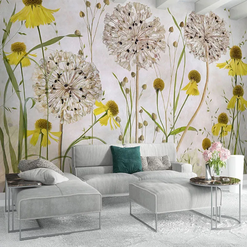 Custom Mural Wallpaper Retro Plants Flowers (㎡)