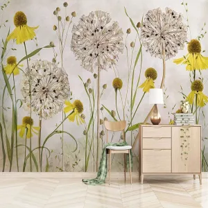 Custom Mural Wallpaper Retro Plants Flowers (㎡)