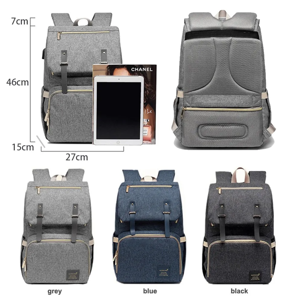 Diaper Bag Backpack For Mom With USB Port With Stroller Hooks