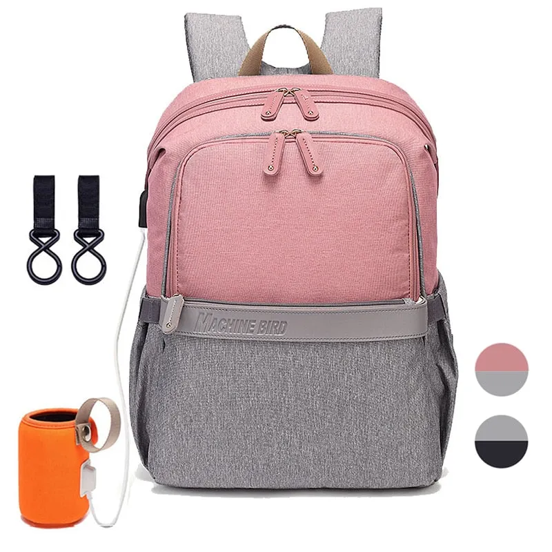 Diaper Bag Backpack For Mom With USB Port With Stroller Hooks