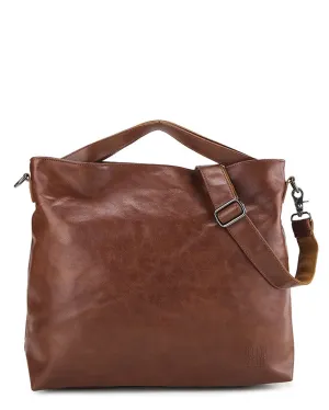 Distressed Leather Hobo Medium Crossbody Bag - Camel