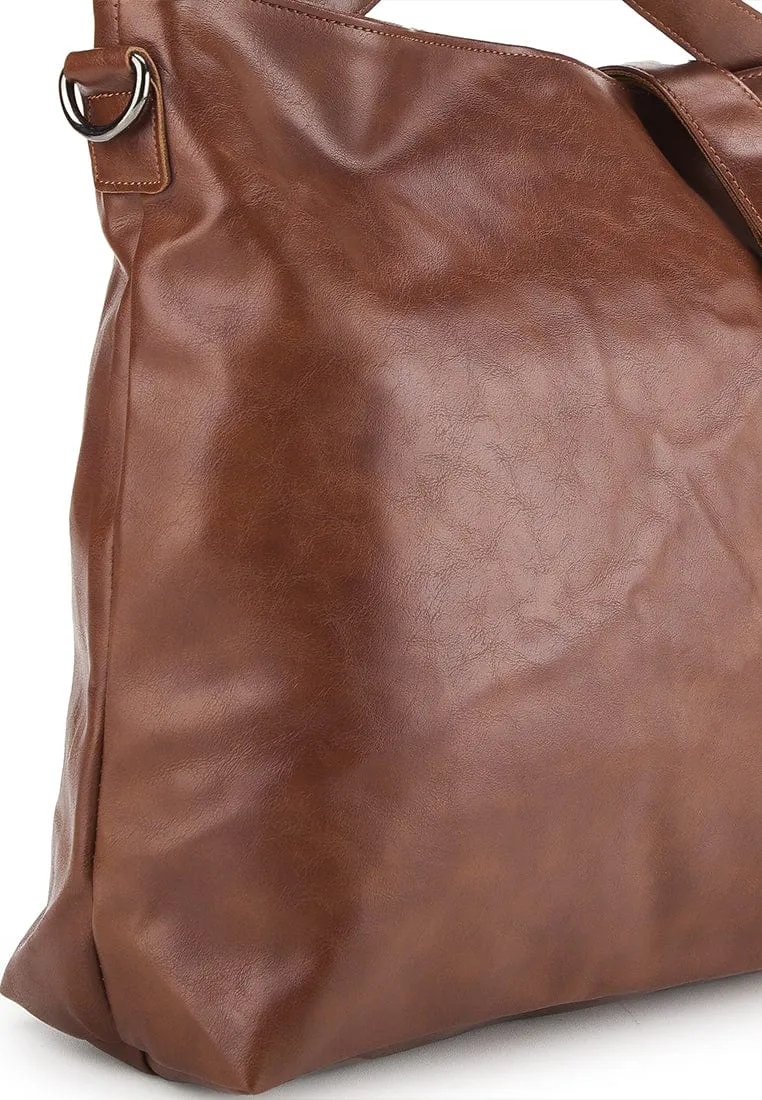 Distressed Leather Hobo Medium Crossbody Bag - Camel