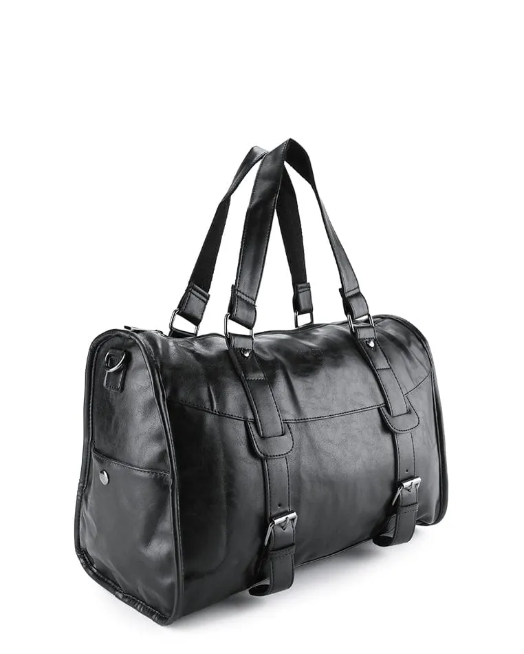 Distressed Leather Nomad Duffel Bag - Black