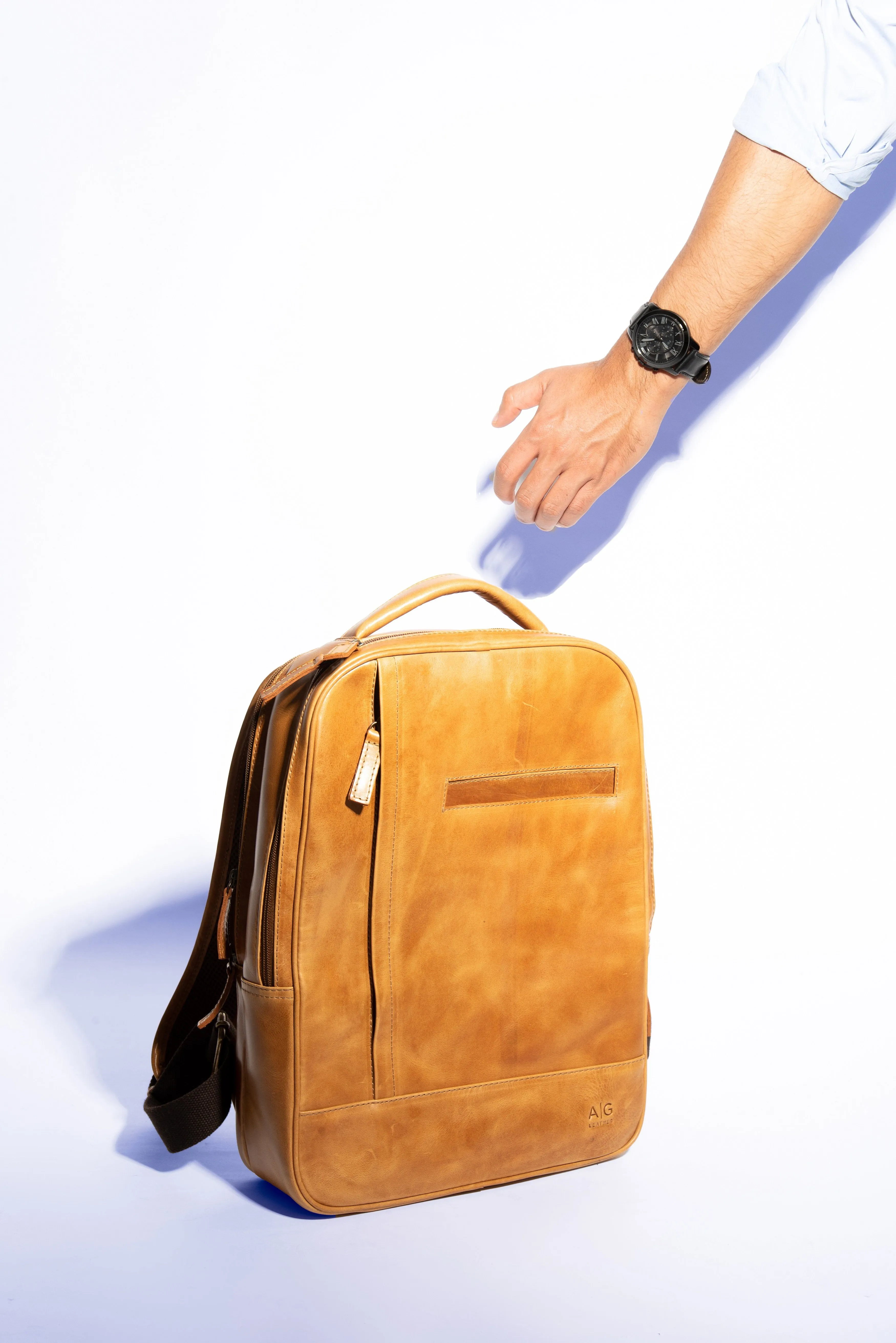 Double compartment backpack
 in Cognac Leather