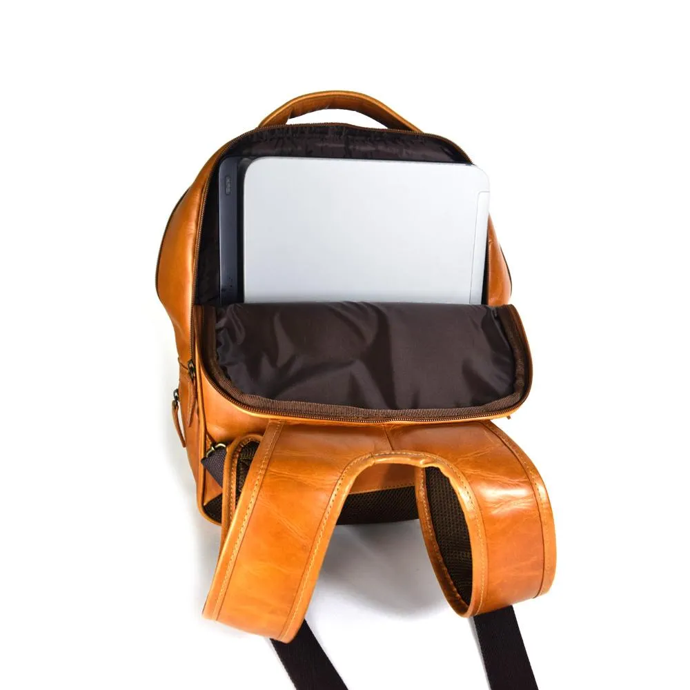 Double compartment backpack
 in Cognac Leather