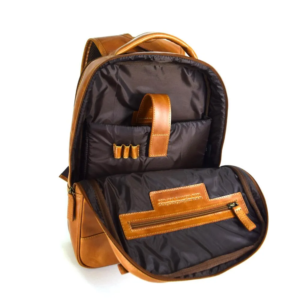 Double compartment backpack
 in Cognac Leather