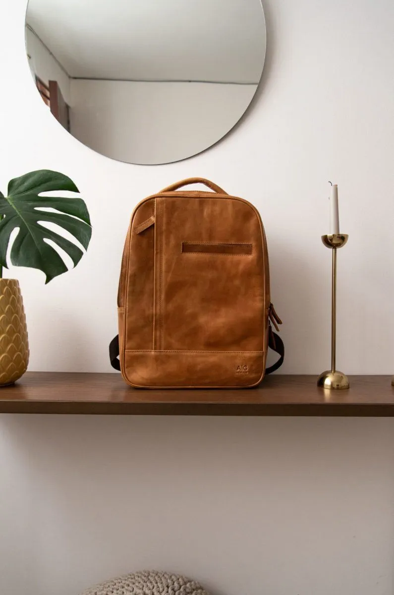 Double compartment backpack
 in Cognac Leather