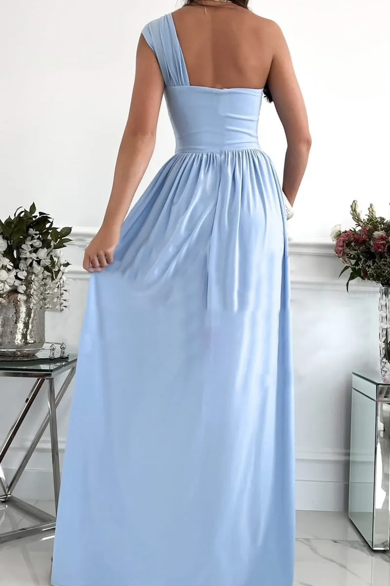 Elegant Formal Solid Asymmetrical Solid Color One Shoulder Irregular Dress Dresses