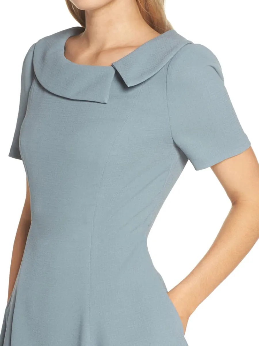 Elegant Lapel Short Sleeve Solid Color Midi Dress