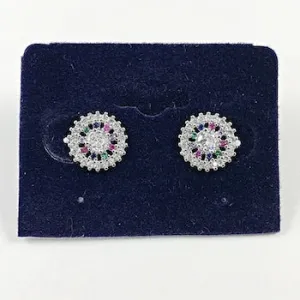 Elegant multi color cz round disc silver earrings