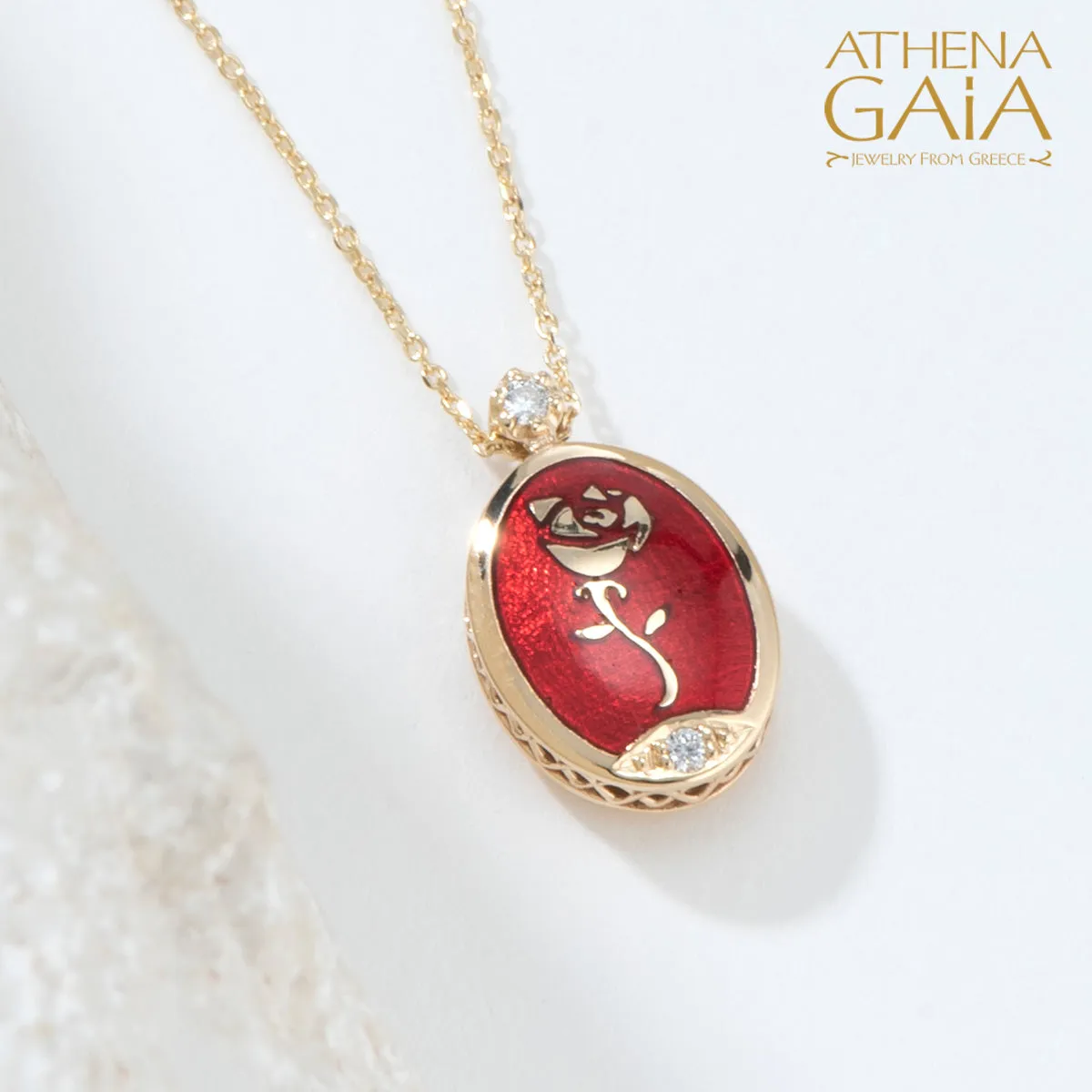 Elegant Reversible Rose Enamel Pendant with Necklace