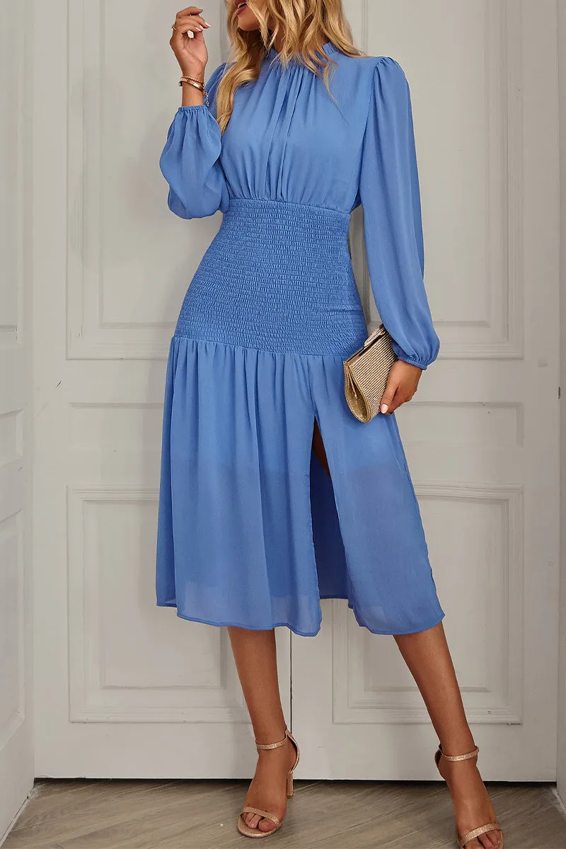 Elegant Solid Flounce Half A Turtleneck Waist Skirt Dresses