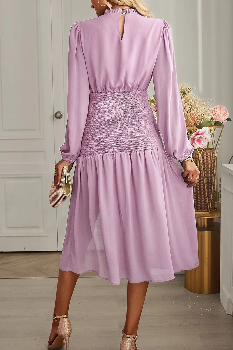 Elegant Solid Flounce Half A Turtleneck Waist Skirt Dresses