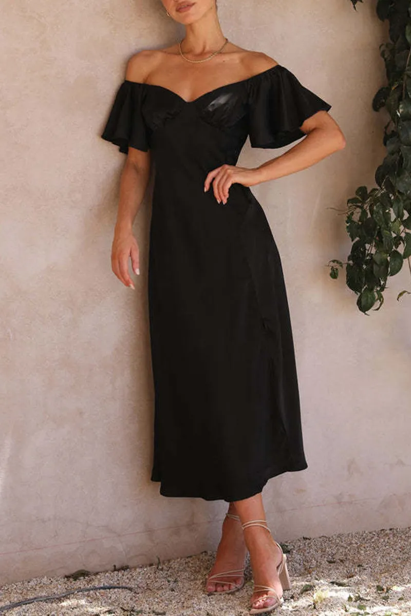 Elegant Solid Flounce V Neck A Line Dresses