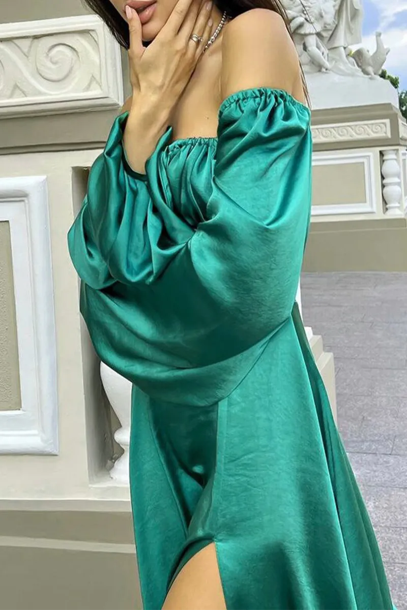 Elegant Solid Frenulum Off the Shoulder Long Sleeve Dresses