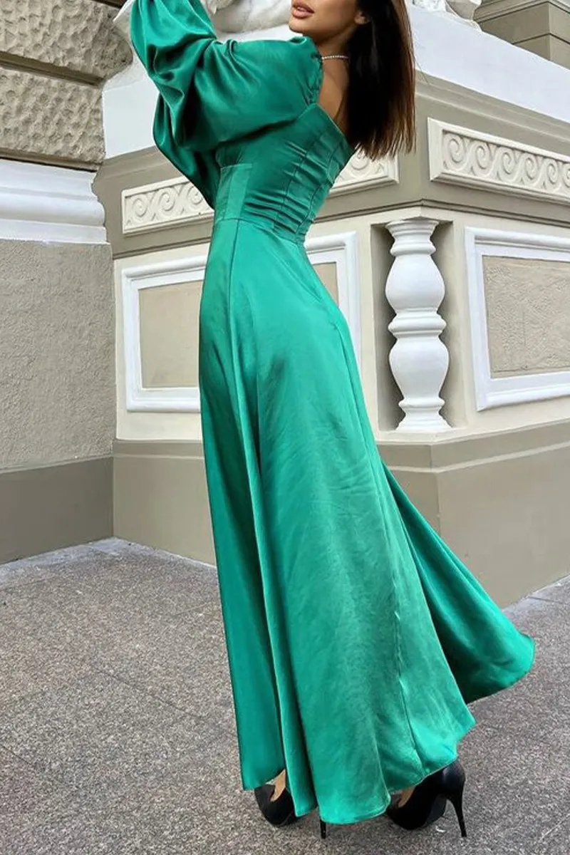 Elegant Solid Frenulum Off the Shoulder Long Sleeve Dresses