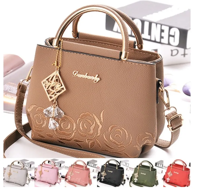 Embroidery Rose PU Leather Handbag