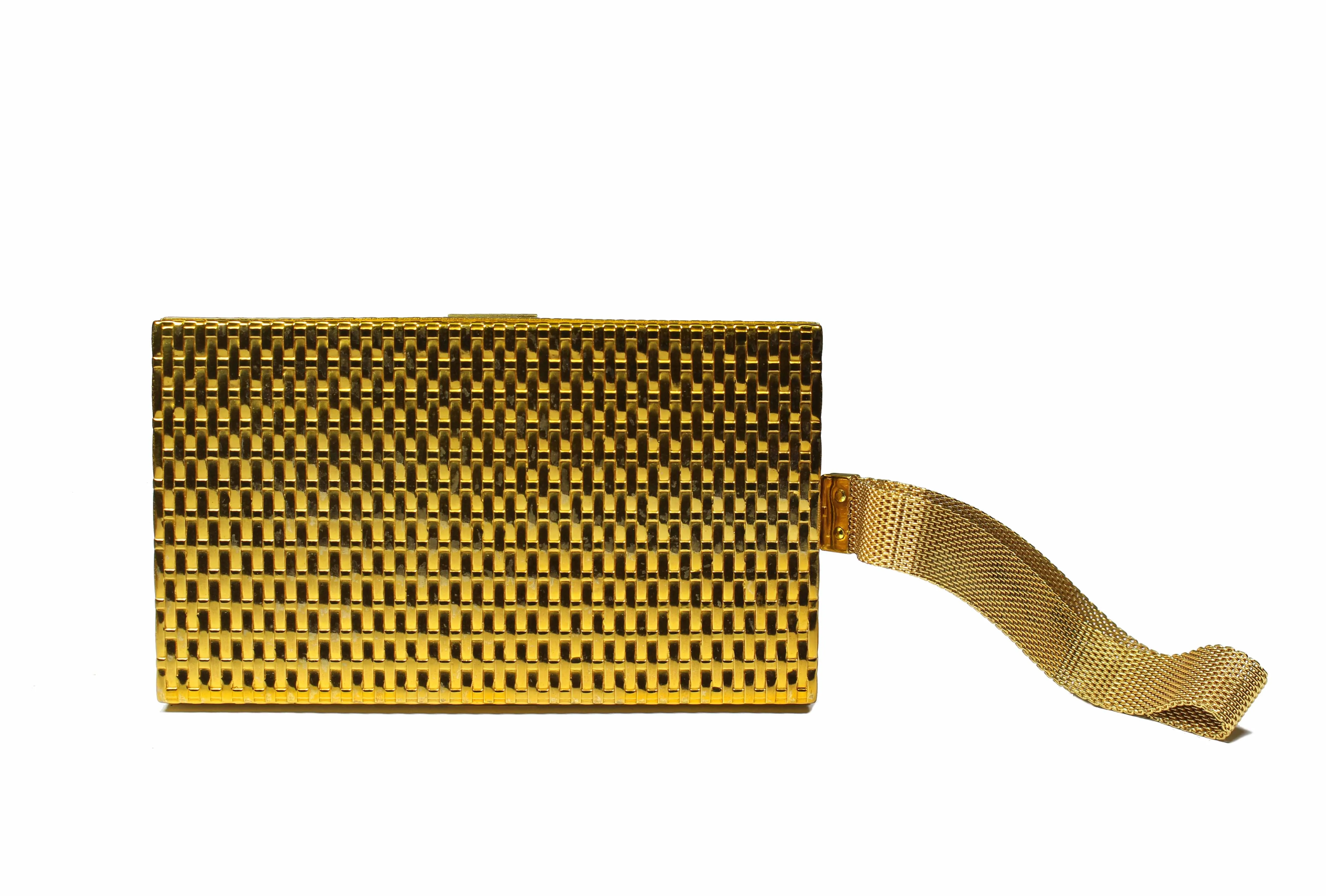 EVANS gold embossed metal vanity purse