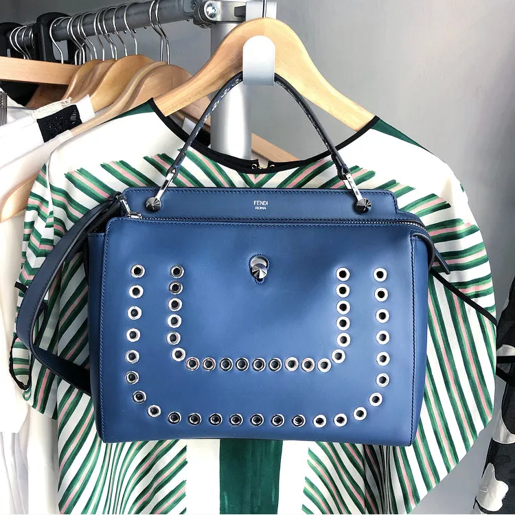 Fendi Blue Leather DotCom Grommet Satchel Bag