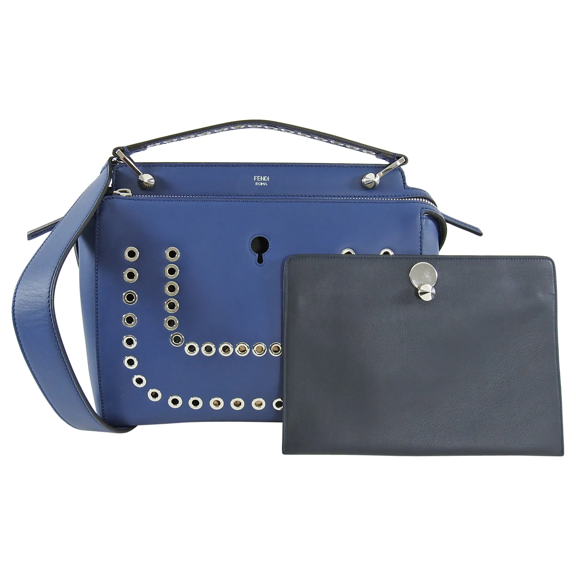 Fendi Blue Leather DotCom Grommet Satchel Bag