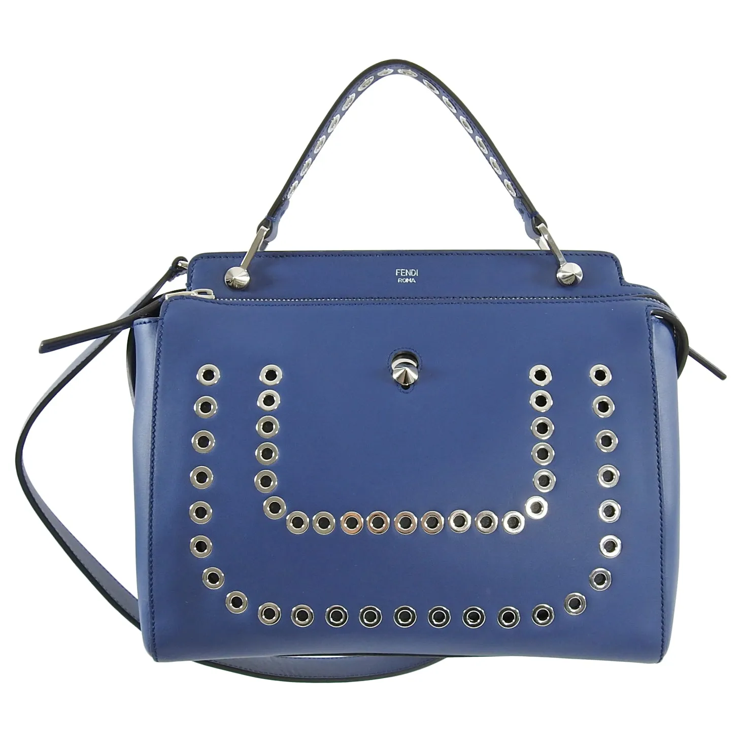 Fendi Blue Leather DotCom Grommet Satchel Bag