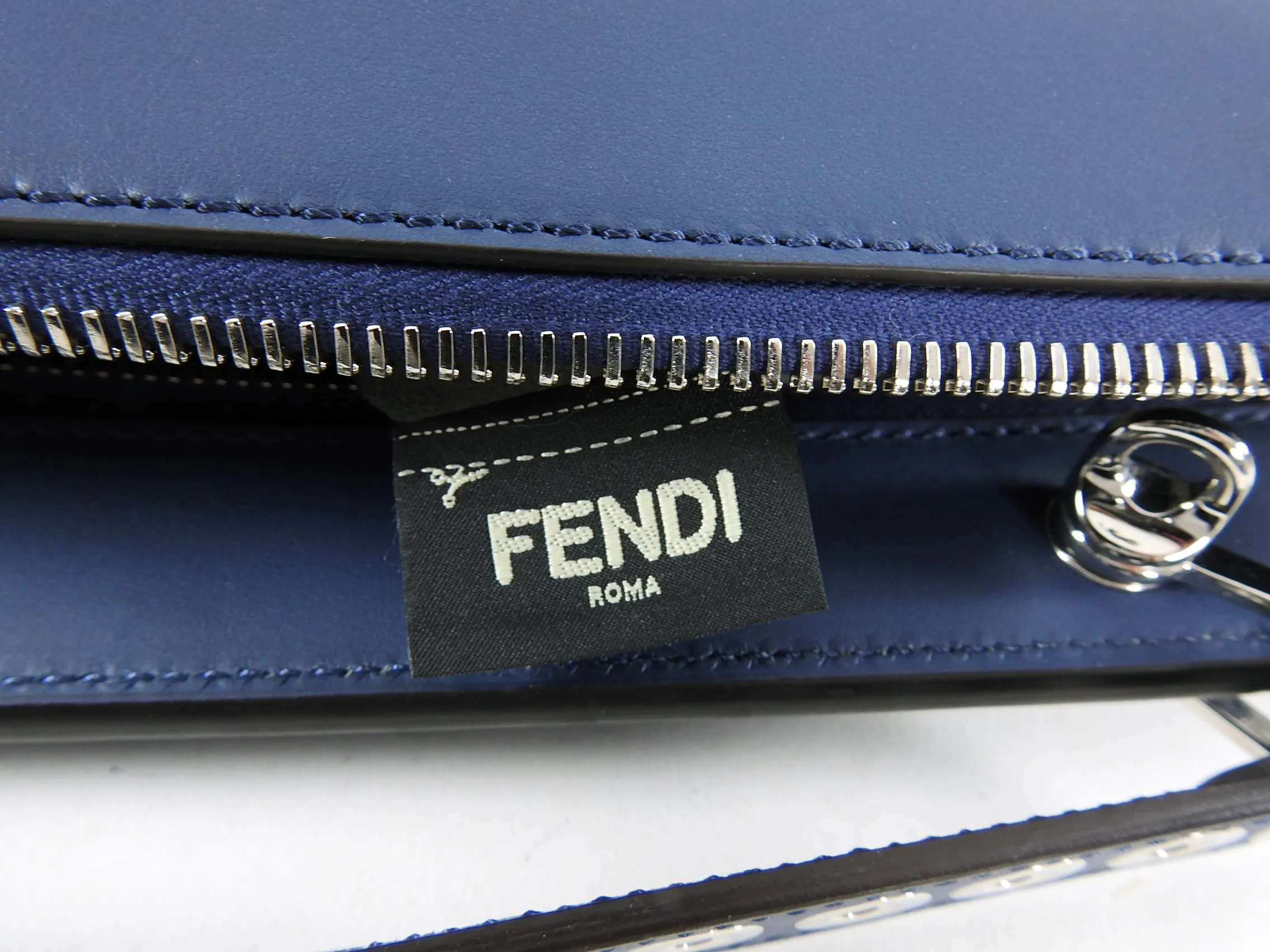 Fendi Blue Leather DotCom Grommet Satchel Bag