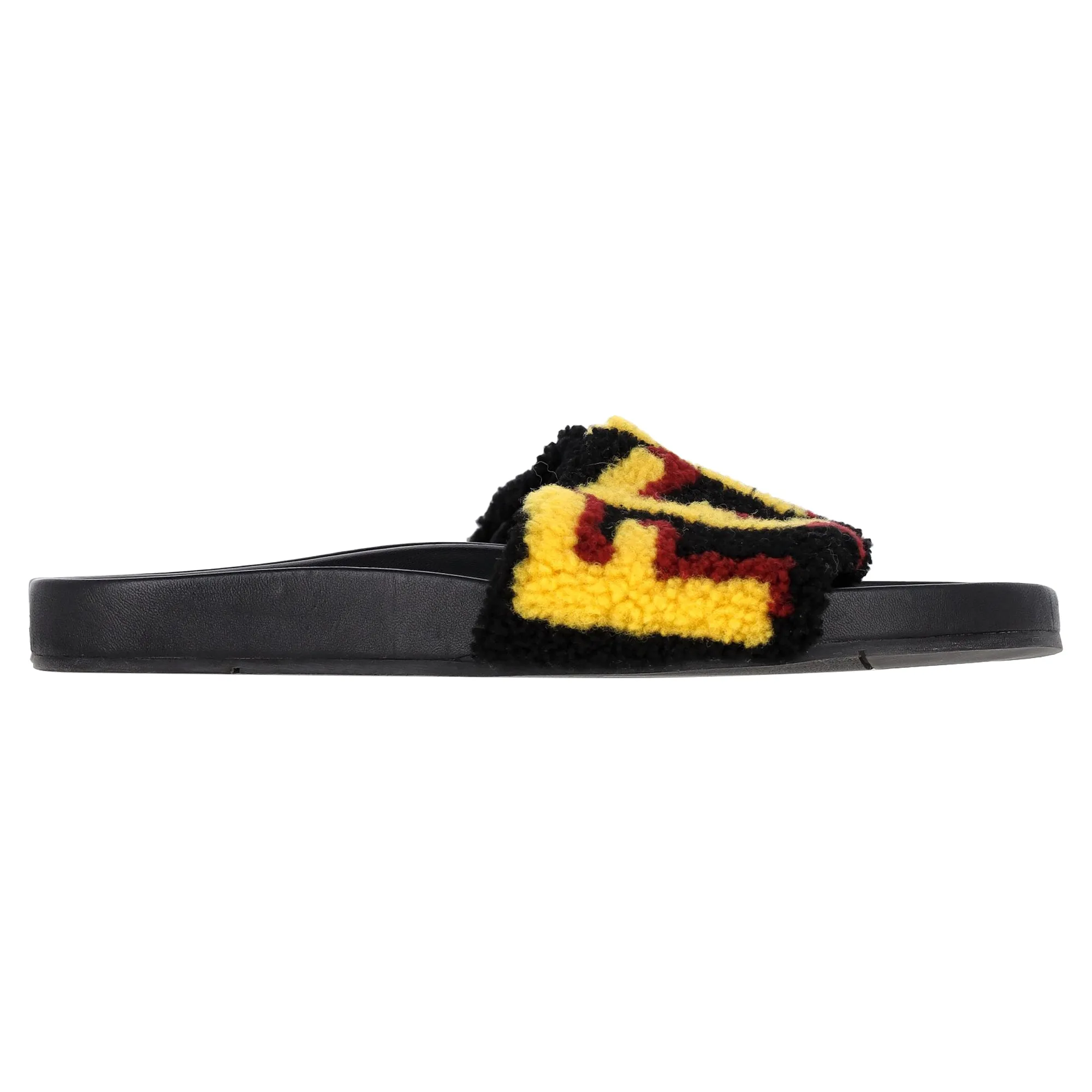 Fendi Shearling Logo Slides in Black Rubber