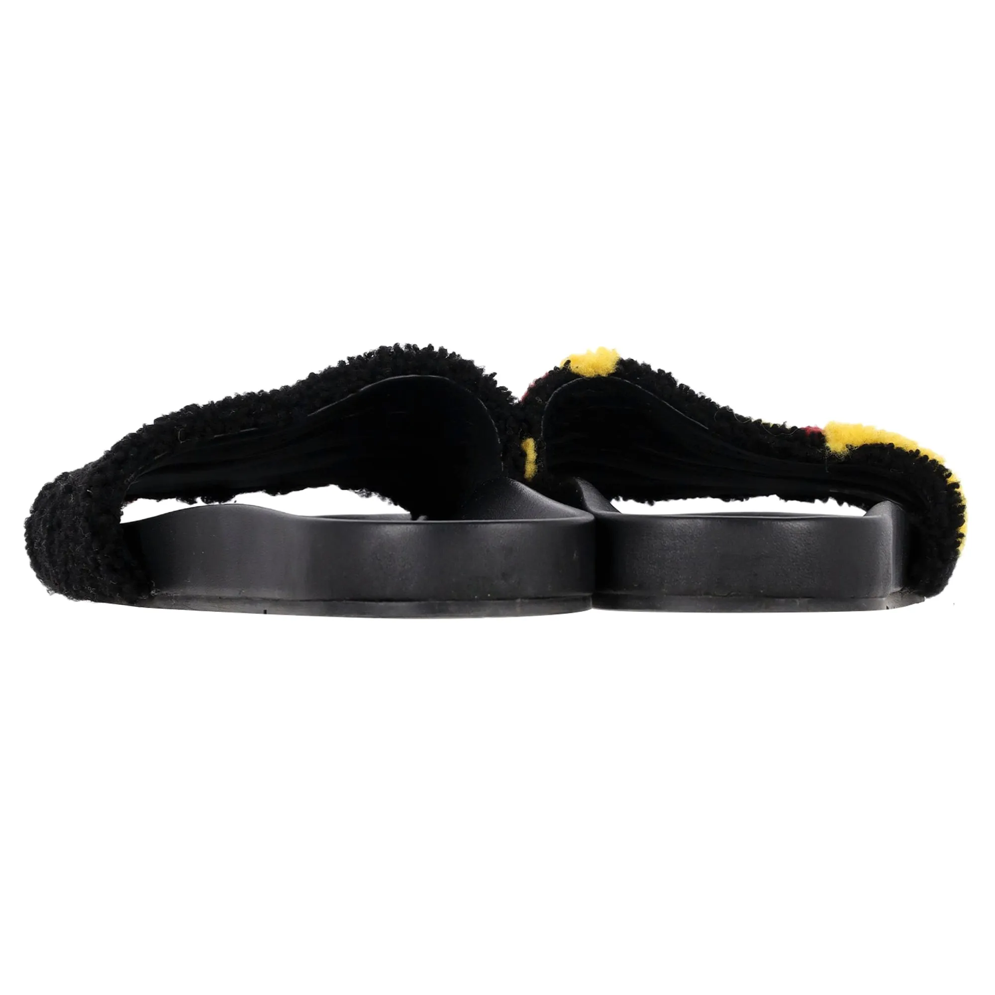 Fendi Shearling Logo Slides in Black Rubber