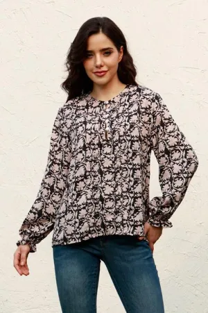 Floral Flounce Sleeve Round Neck Blouse