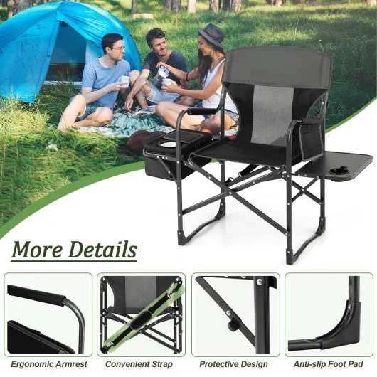 Folding Camping Directors Chair with Cooler Bag and Side Table-Black