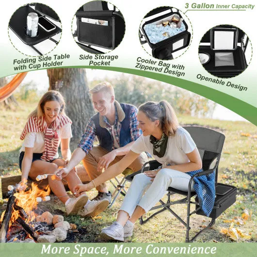 Folding Camping Directors Chair with Cooler Bag and Side Table-Black