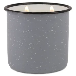 Gray Enamel Camping Mug Candle - Leather & Oak - Woods Scented