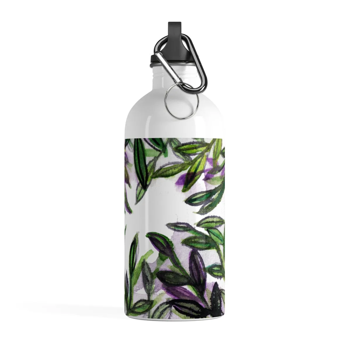 Green Tropical 14 oz Water Bottle, Purple Leaves Print Stainless Steel Large Water Bottle - Made in USA